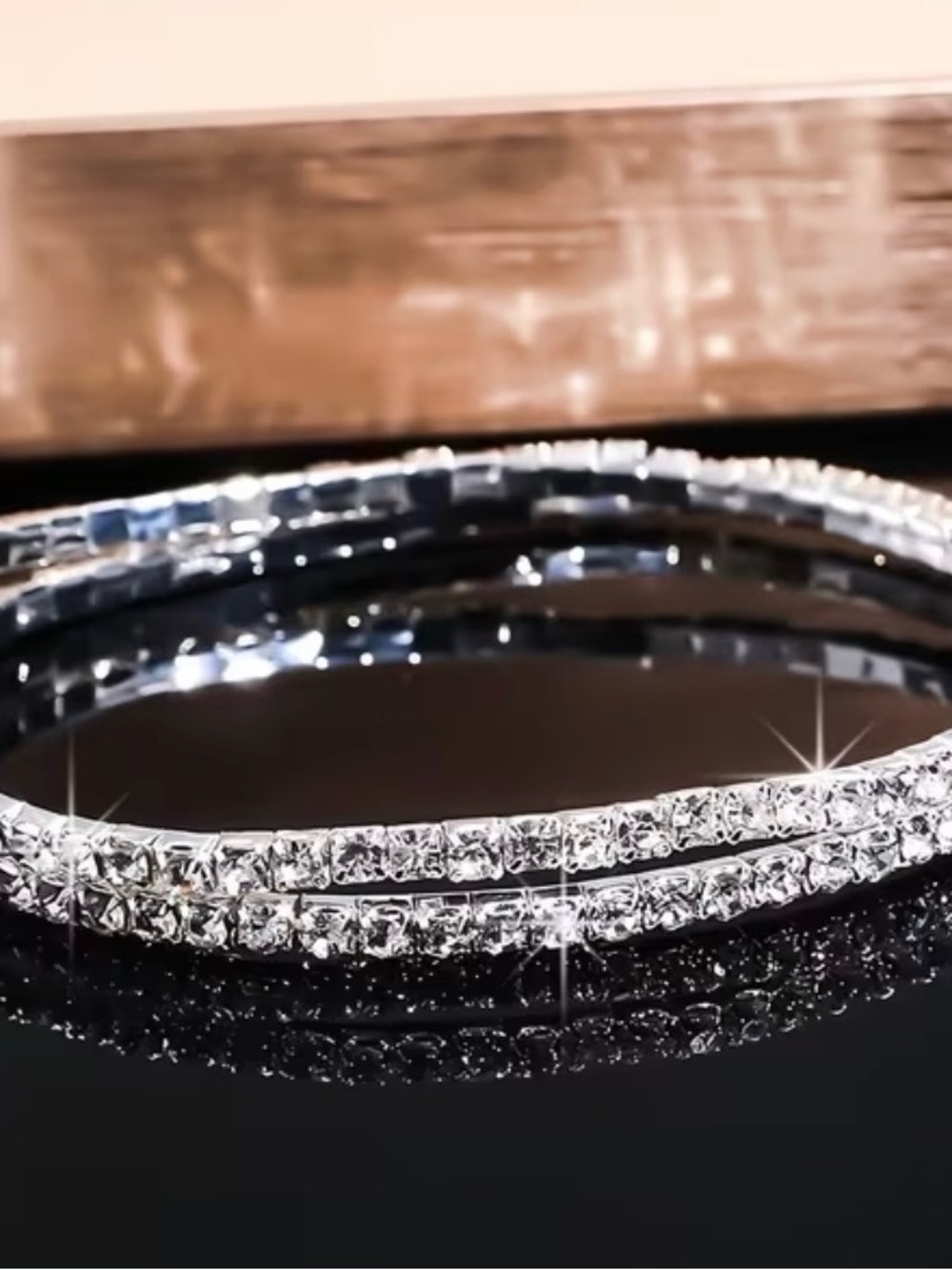 Sparkling Double Strand Crystal Anklet stretchy Silver Tone - Picture 3 of 4